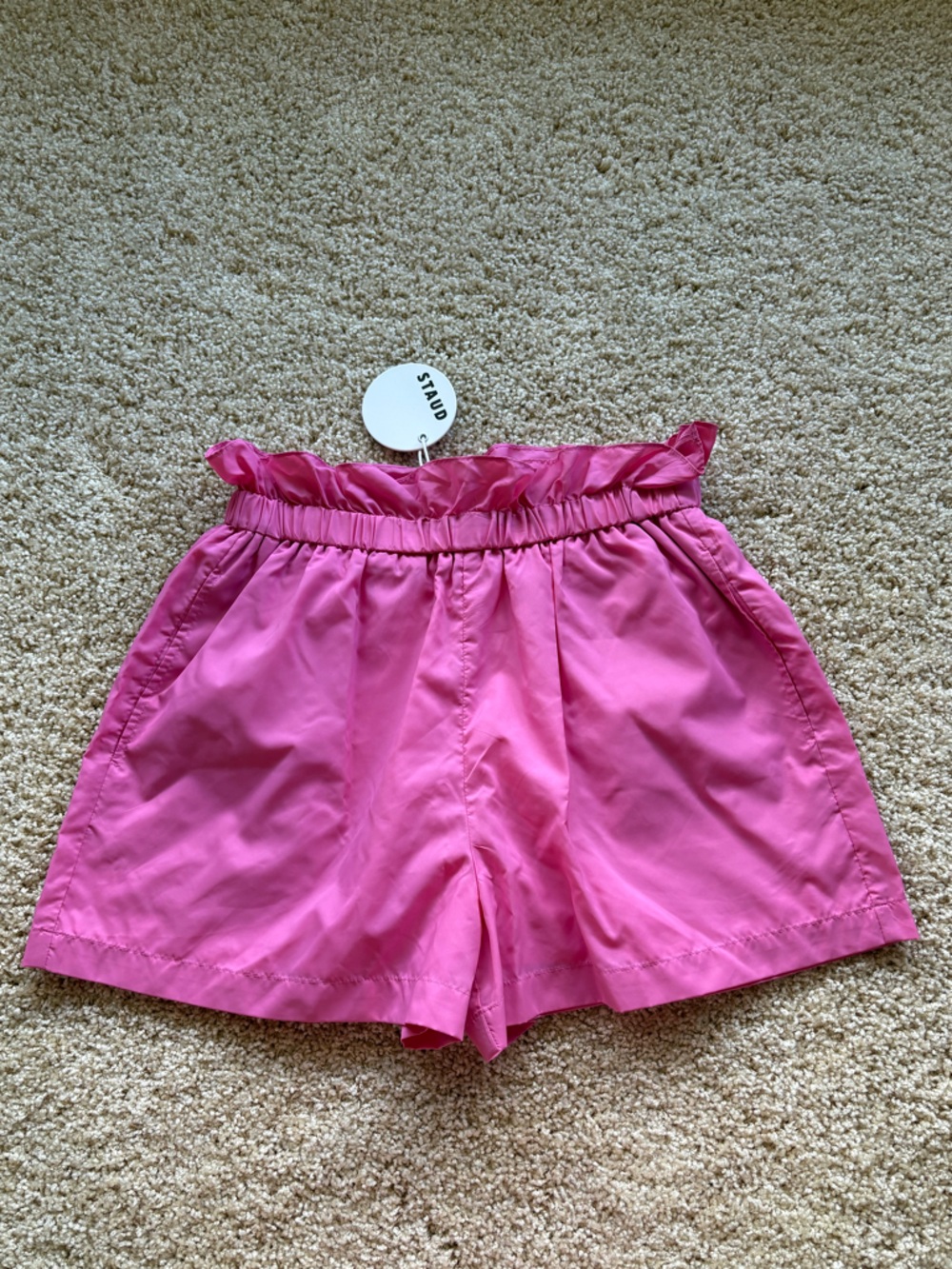 STAUD Caterina Shorts S Wild Orchid Pink High‎ Rise Elastic Waist Summer NWT